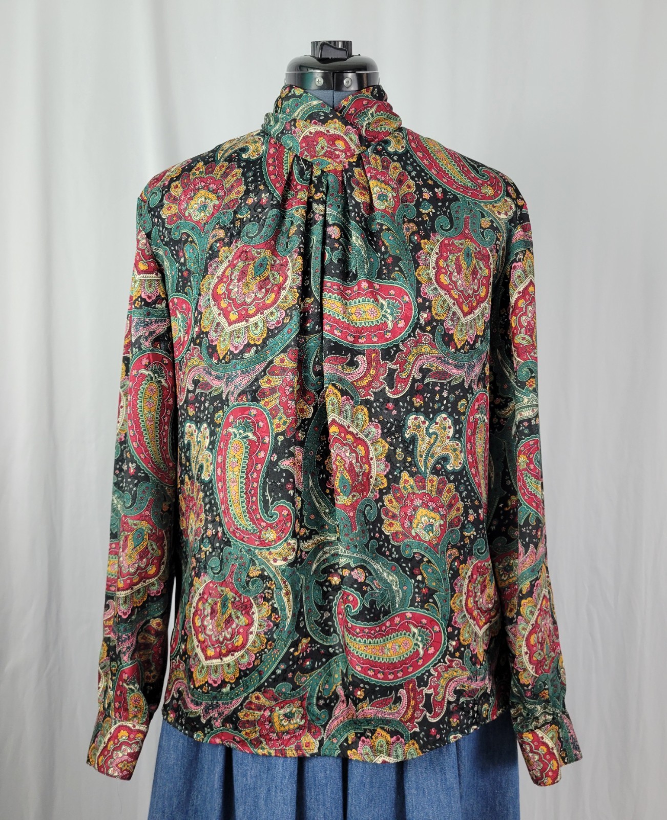 Vintage Notations Black/Red/Green/Brown Paisley Print Blouse Size 12