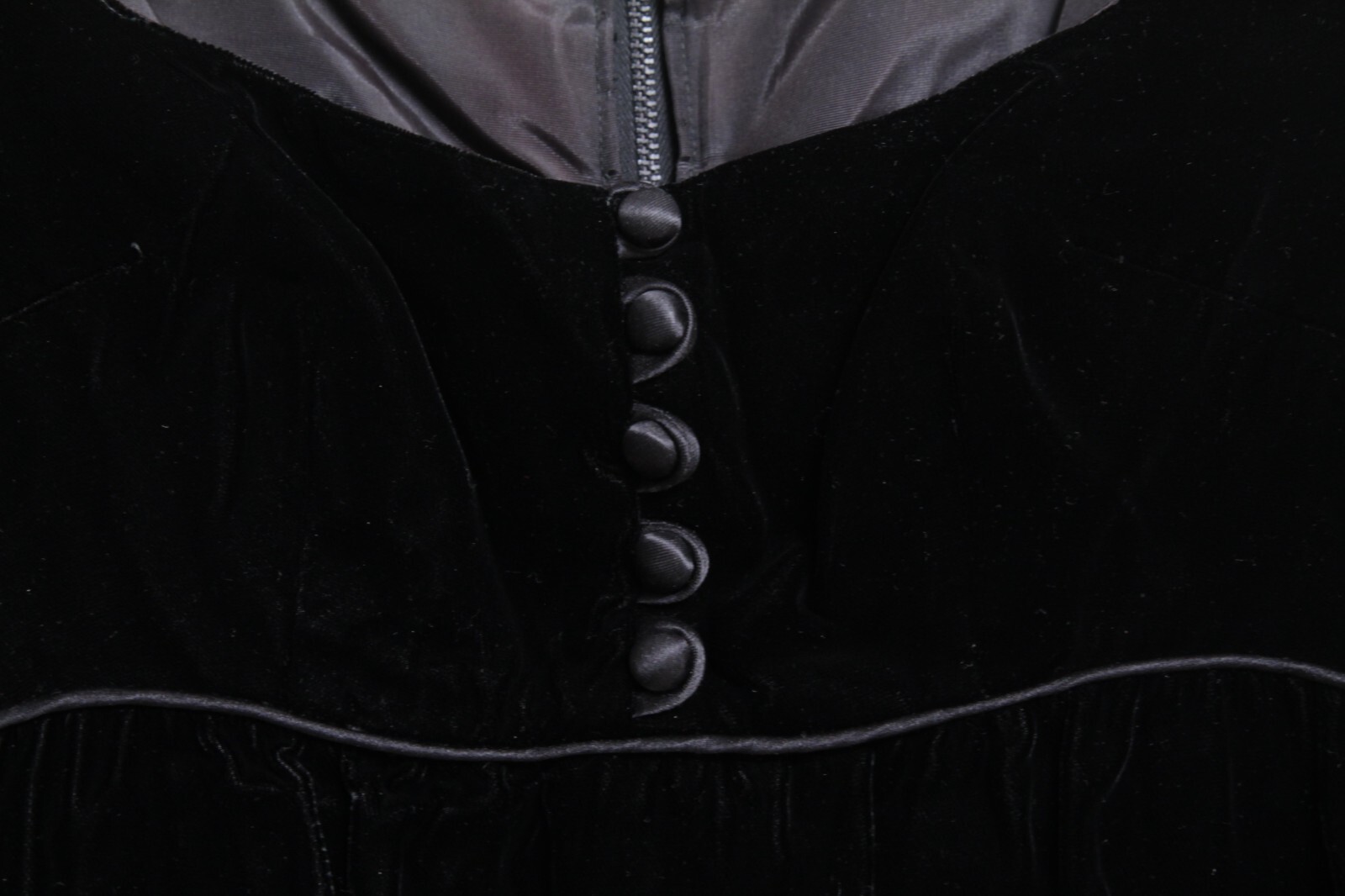 Vintage I. Magnin Black Velvet Dress Zipper Button Sleeves Empire Waist Size Sm