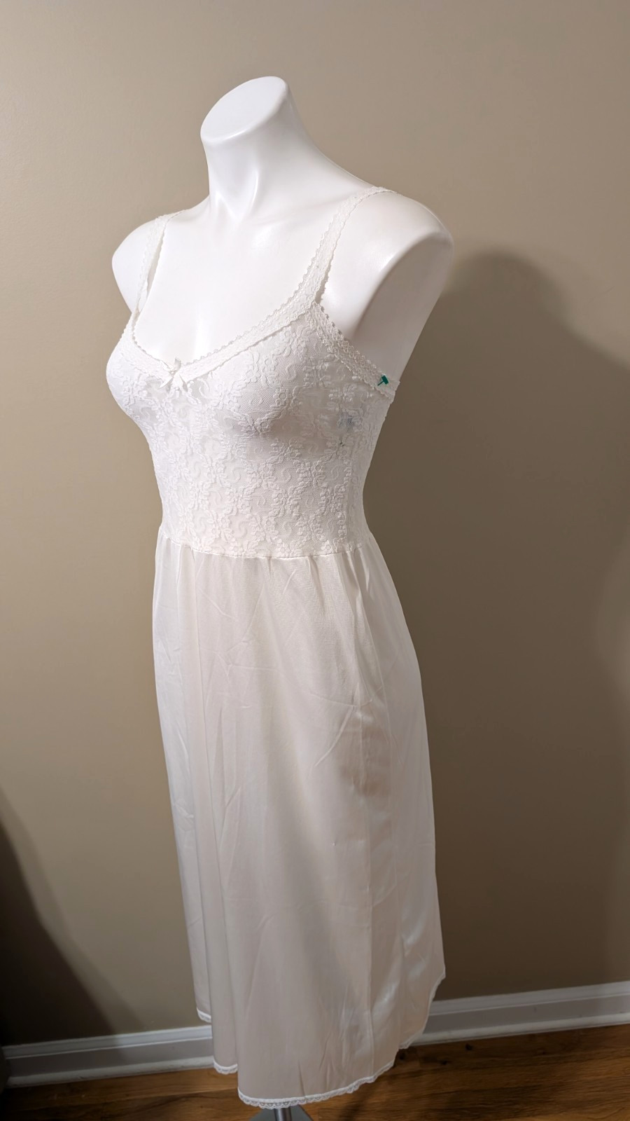Vintage BESTFORM 1457 Full-Slip/Slip Dress Lingerie Stretch Lacy Top White Sz 34