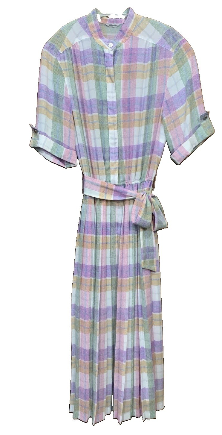 VTG 80s Japanese GENOVA Pastel Plaid Midi Dress Made in Japan Anchor Showa Retro