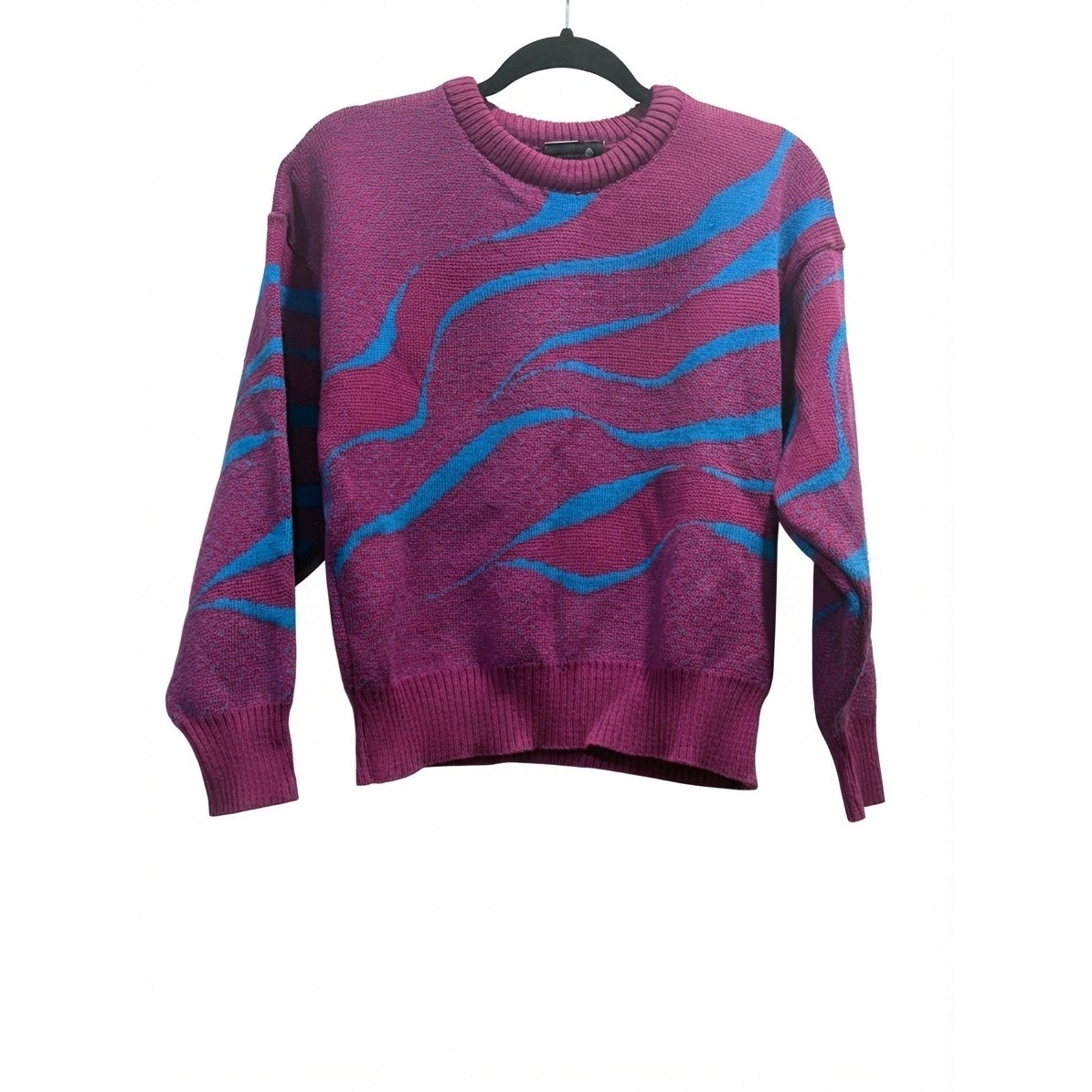 VTG Demetre Wool Sweater Magenta Turquoise Wave Knit Made in USA Ladies Medium
