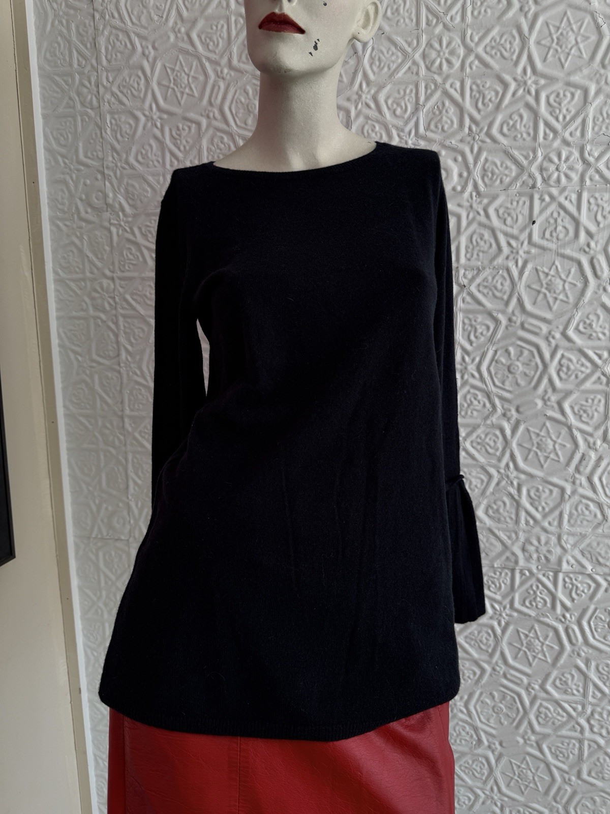 Vintage black cashmere sweater Neiman Marcus Bell sleeve tunic oversize XS