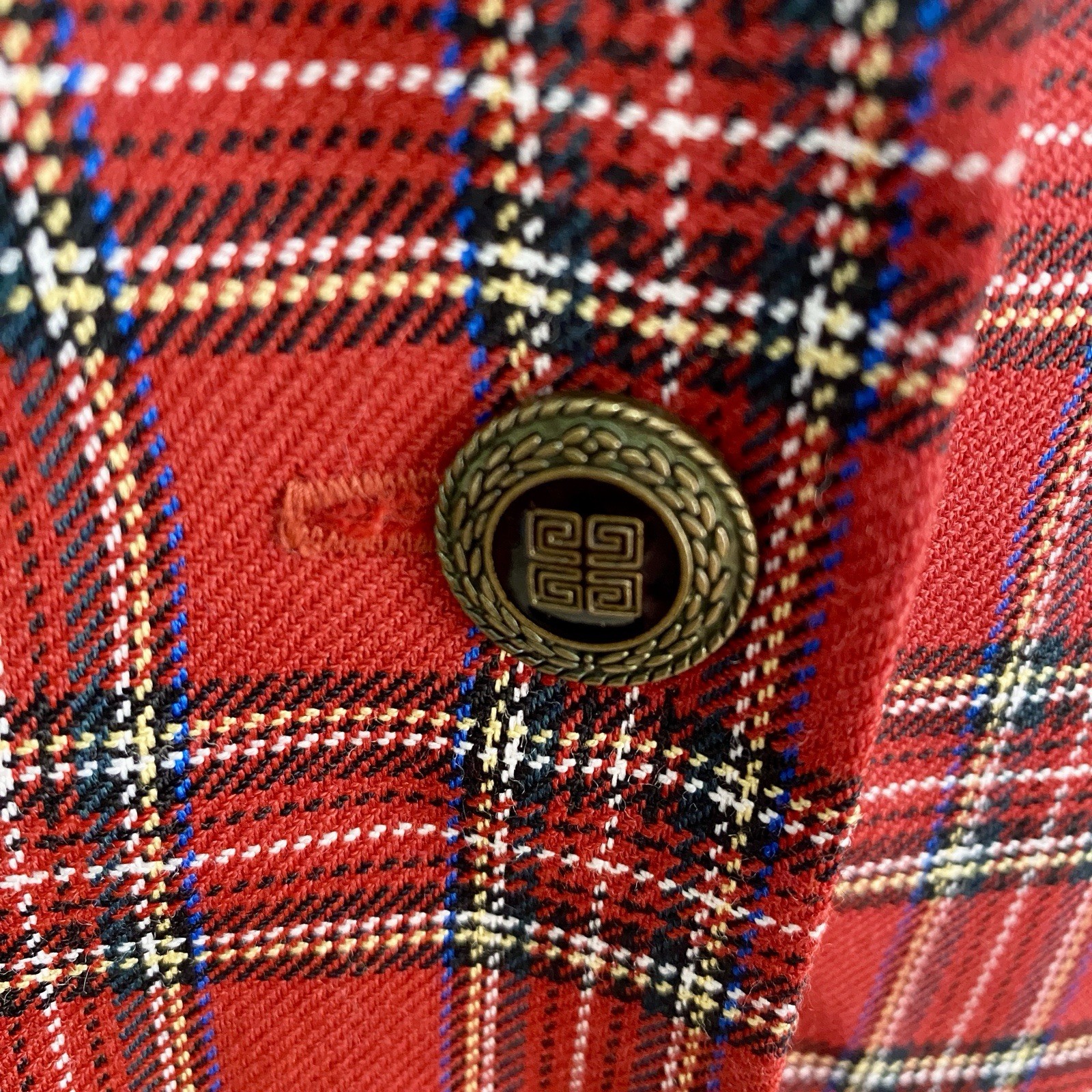Vintage Sharon Young Plaid Dress Velvet Trim Mock Pockets Unlined Cute Buttons