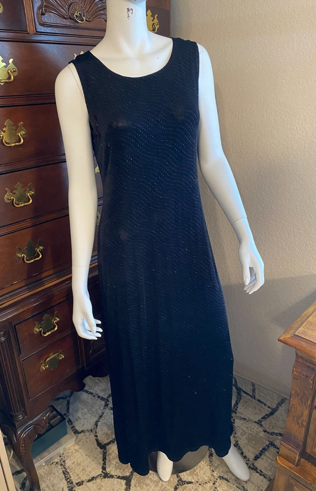 90s Y2K I.N. Studio Women’s Size 12 Black Sparkly Maxi Dress Party Stained Pits