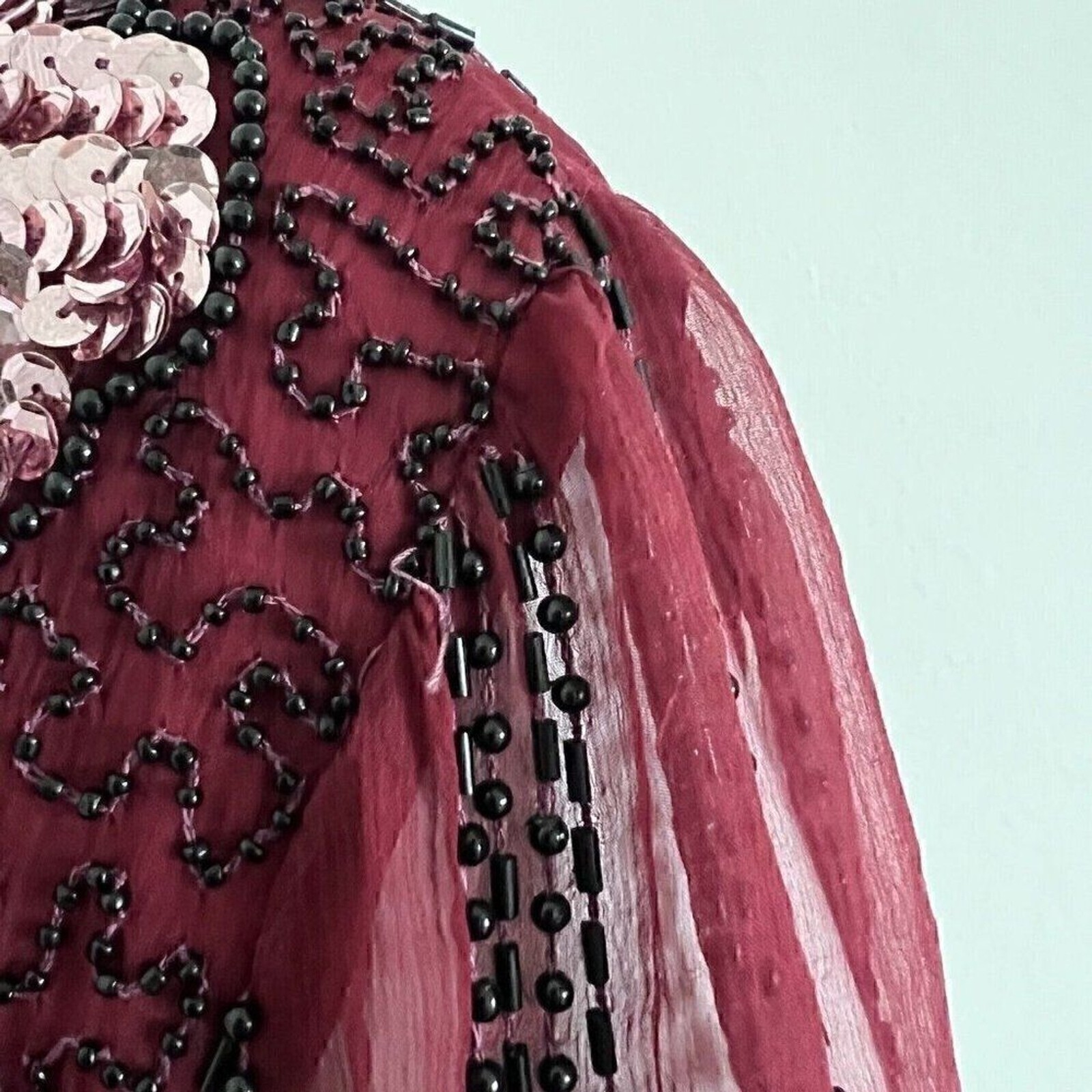 Vintage 90s Jennifer by KVM Party Dress Size M Cranberry Sequin Embroidered Silk