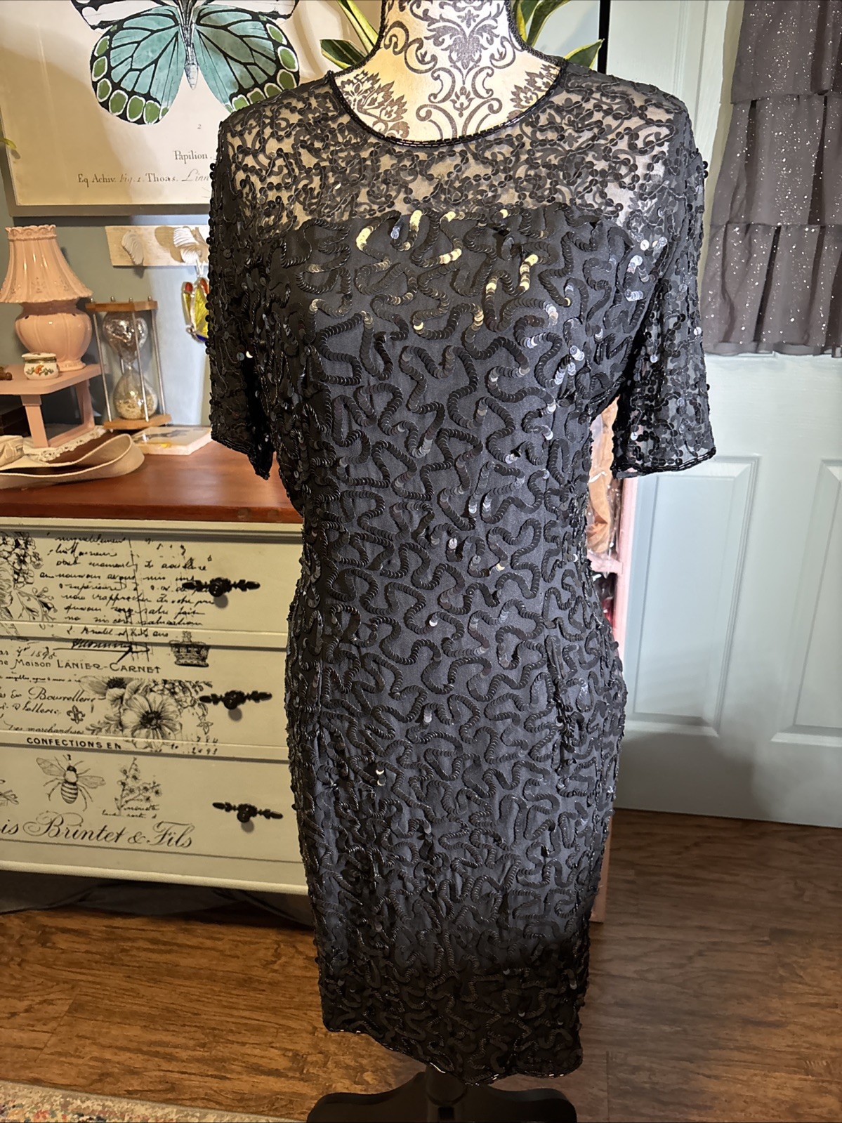 Robert Anthony 100% Pure Silk Vintage Sequined Dress Sz 14