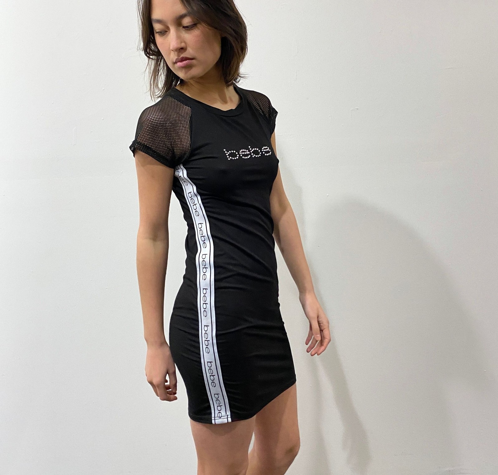 Y2K Bebe Mini Dress: Vintage Sporty Bandage Bodycon