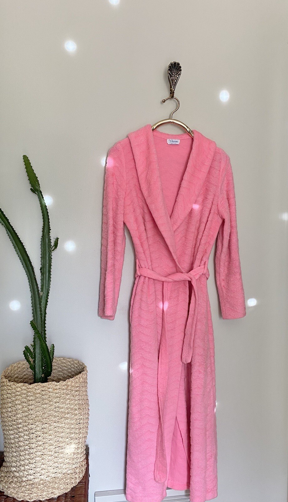 Vintage It’s A Charm Women’s Robe Kimono Long Pink Chevron Textured Medium