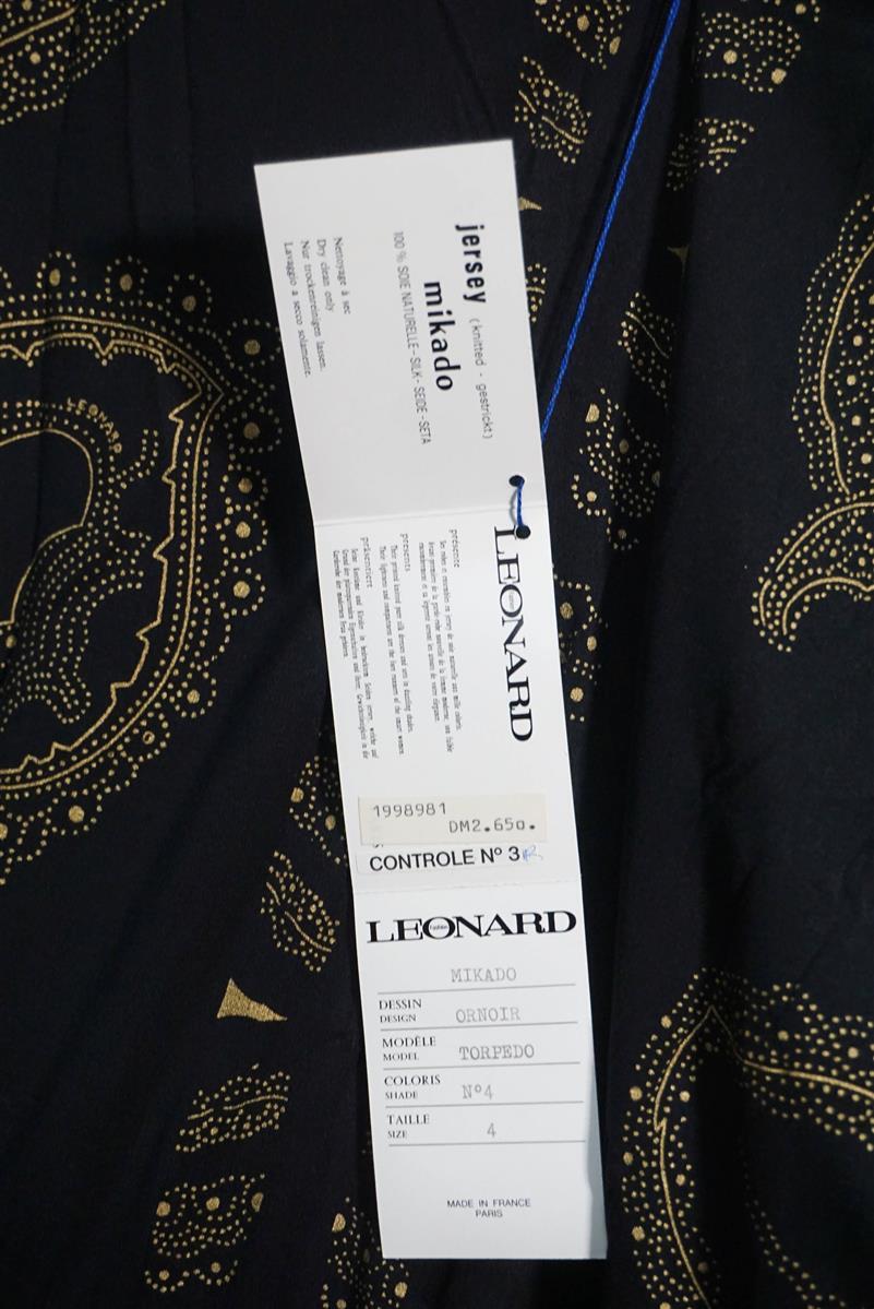 Leonard Fashion Paris Luxury Dress 100% Silk Torpedo Ornoir Waist 4 (42-44)