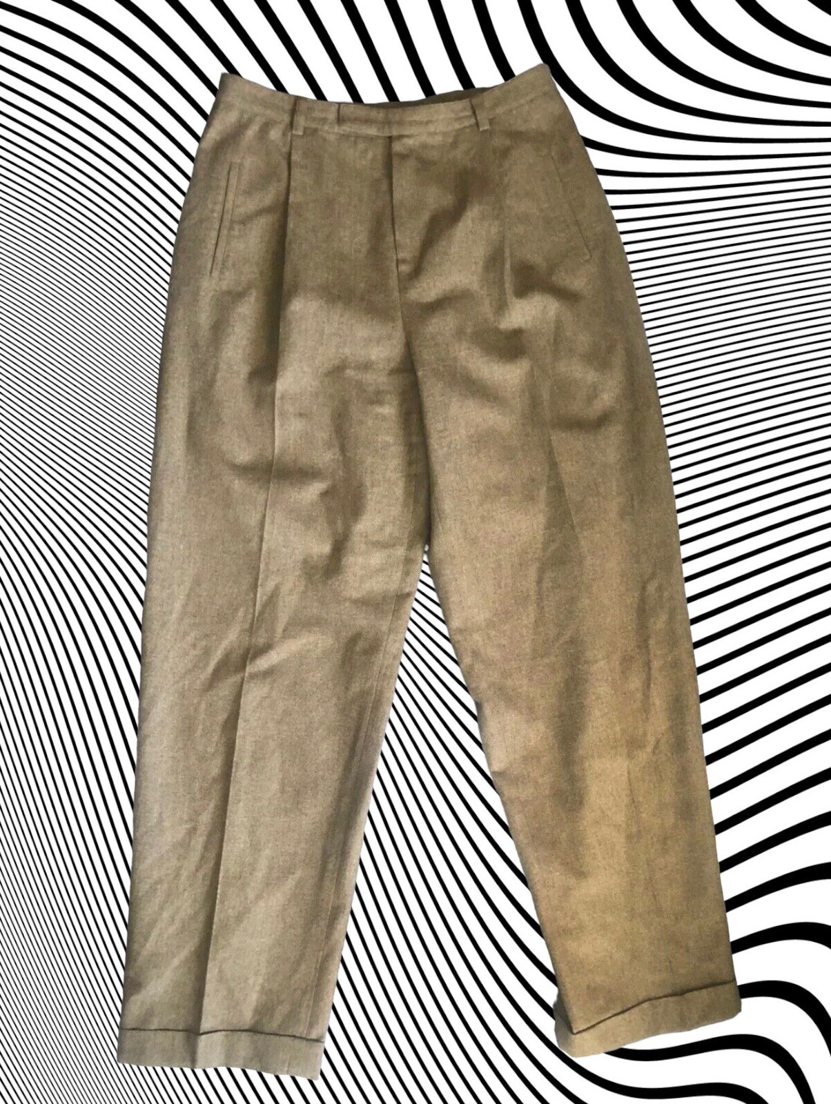 Vtg 70s 80s Pants 14 COMPANY ELLEN TRACY Wool Tweed Pleat Menswear Hepburn Cuff