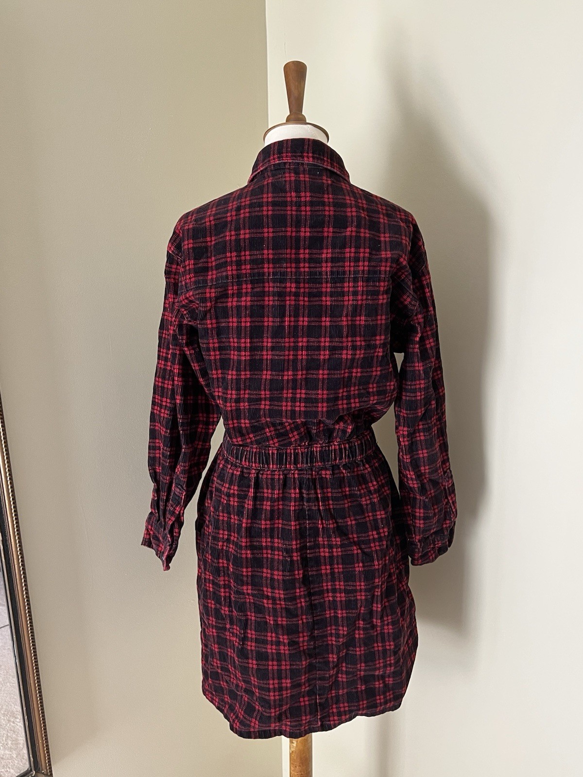 FADS Vintage Corduroy Plaid Dress – 100% Cotton, Elastic Waist, Grunge 90s Style