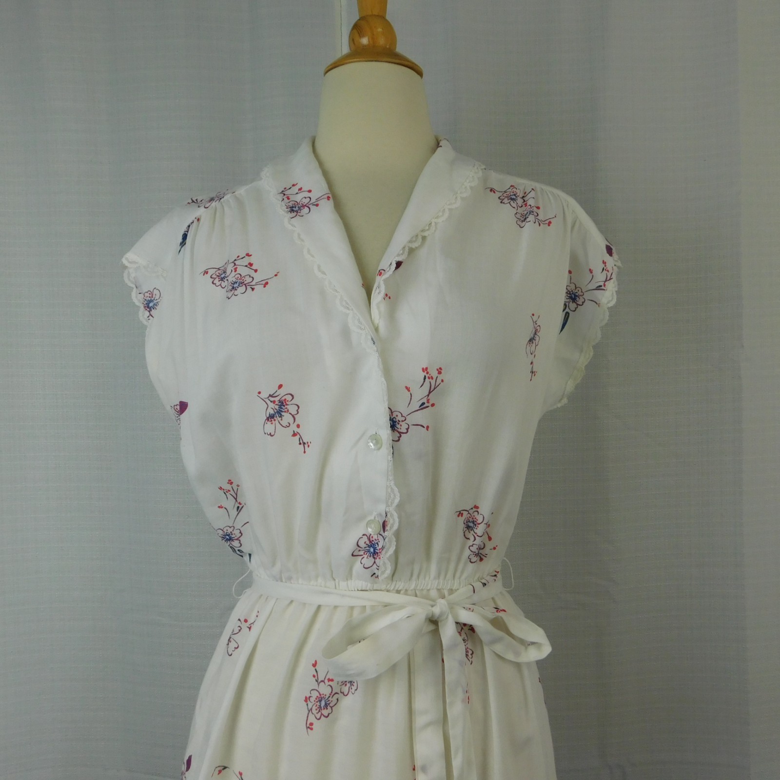 Vtg 70s 80s JCPenney ILGWU Floral Border Print Shirtwaist Dress Tie Belt 13/14