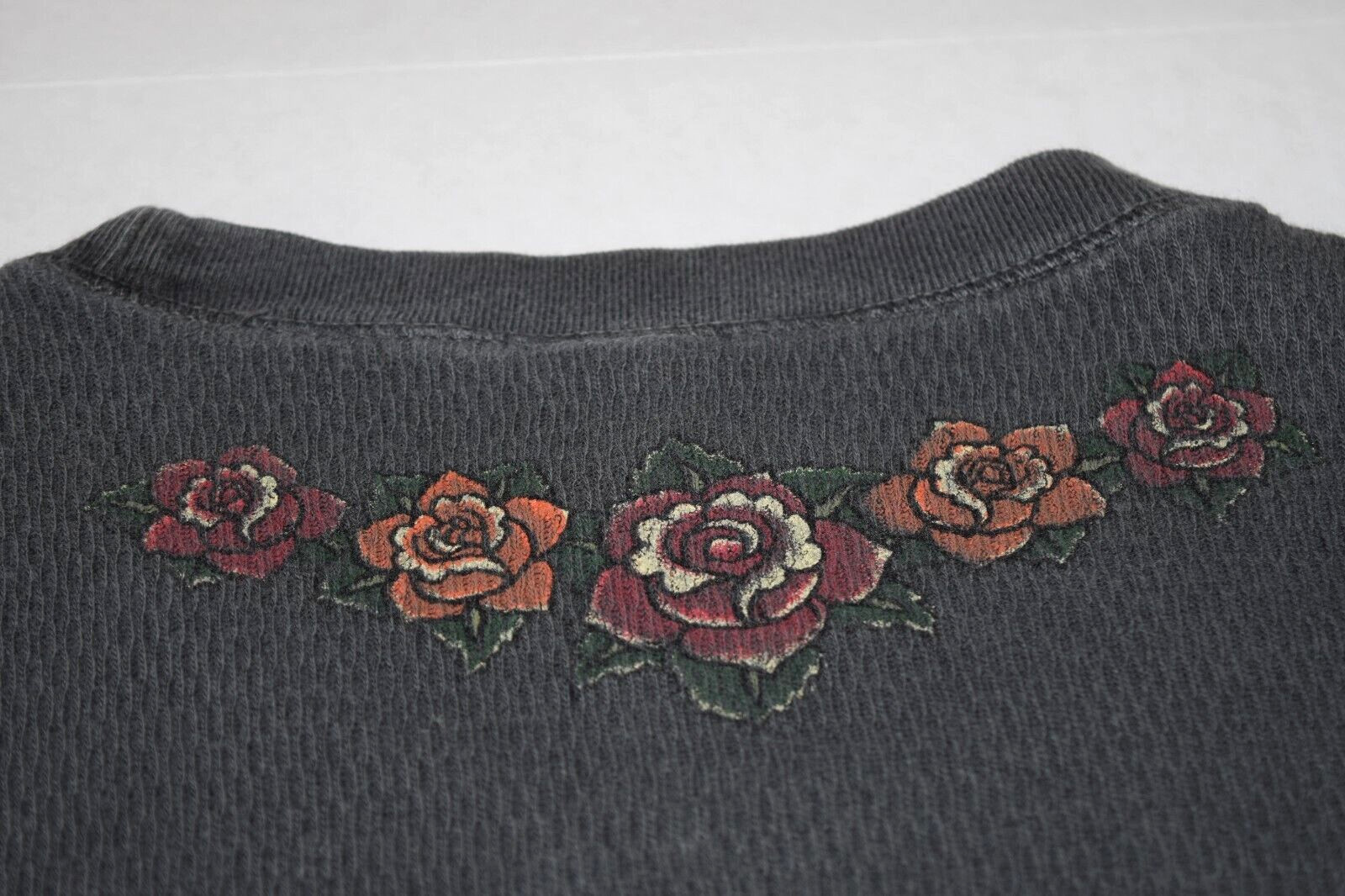 Vintage Thermal T-Shirt Lucky Peace Size S 80s 90s Wildcat & Roses Waffle Weave