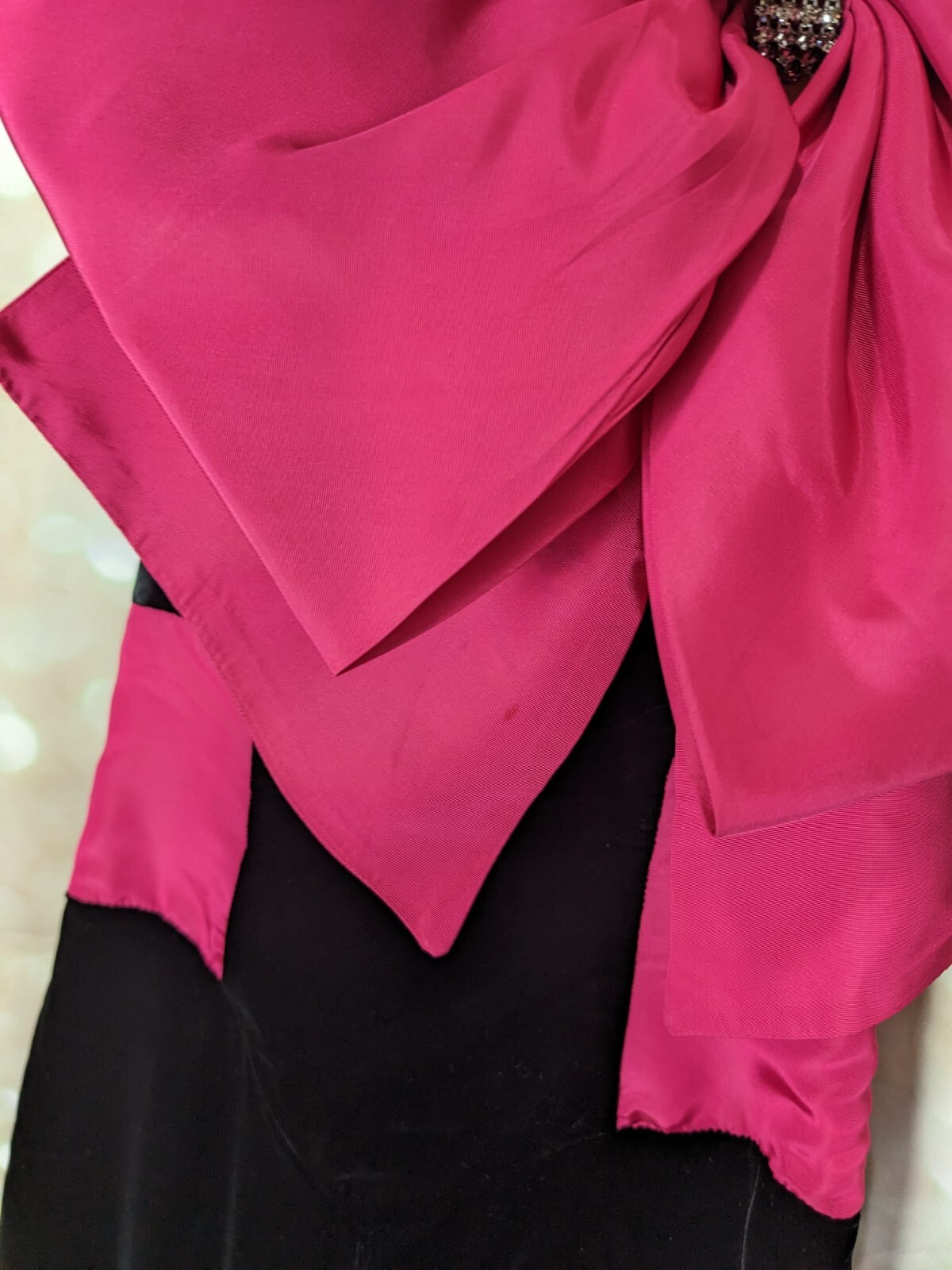 Climax David Howard Vintage Black Velvet W Hot Pink Banded Waist Bow Dress 5/6