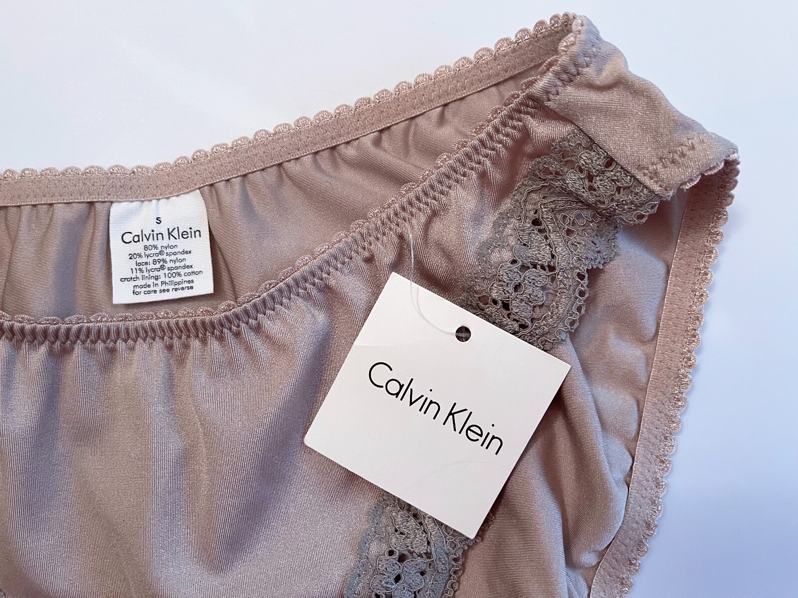 NWT CALVIN KLEIN SMALL TAUPE SMOOTH LACE VINTAGE RARE BRIEF PANTIES 1990S