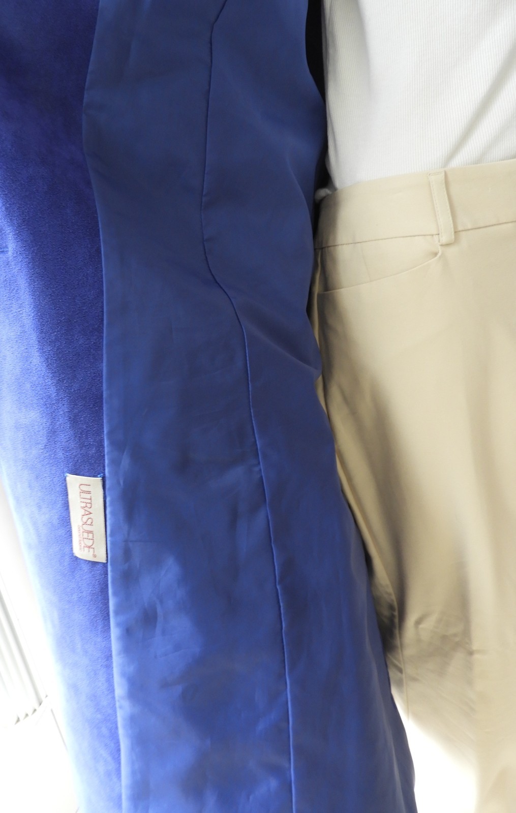 Vtg 1990 s Blue Ultrasuede Duster & Skirt Suit Set Evelyn McGill sz S/M