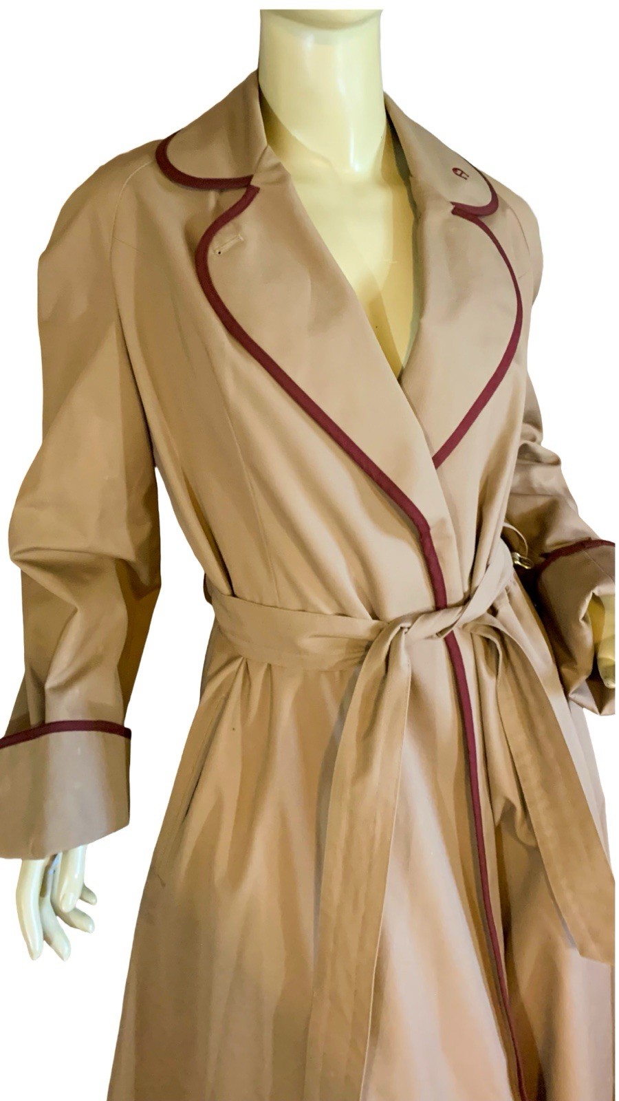 ETIENNE AIGNER VINTAGE 1970’S BROWN & BURGUNDY TRENCH COAT SZ 10