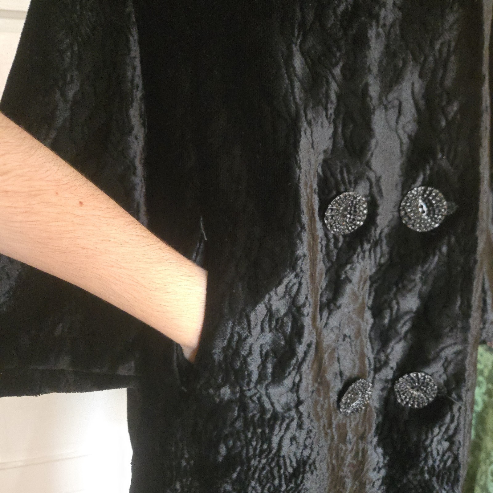 1960s Vintage Swing / Opera Coat Black Faux Fur ILGWU Union Made Double Breasted