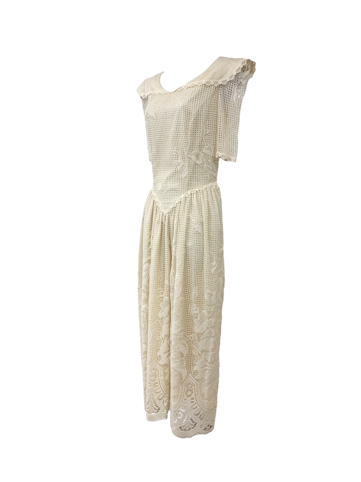 Vtg Vintage 1980s 80s White Floral Crochet Lace Netted Cottage Core Party Dress