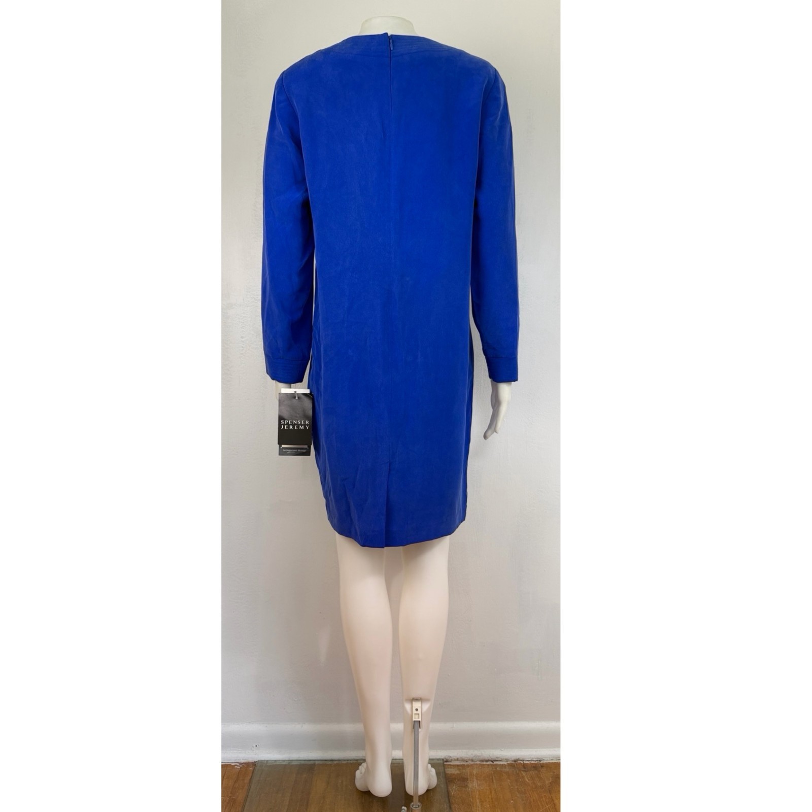 Vintage Sapphire Blue Silk Dress Size Medium 90s Frog Knit Shift Asian Style