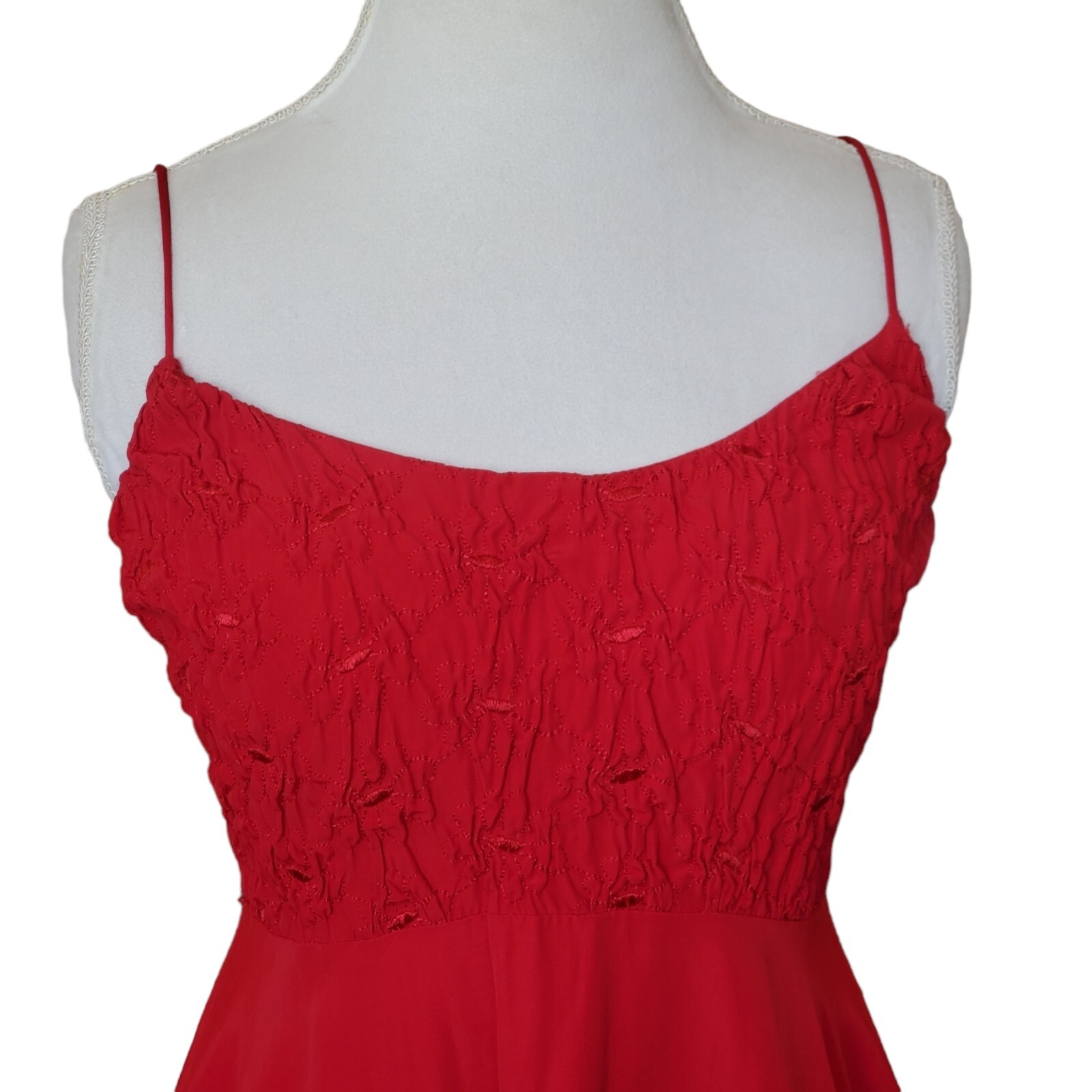 Vintage 90s Red Smocked Babydoll Mini Dress Spaghetti Strap Medium 8 10