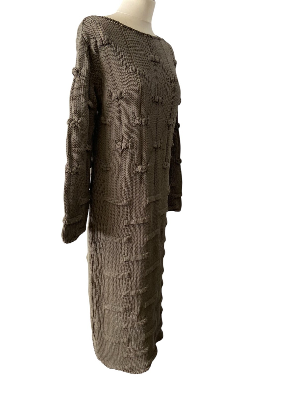 Women’s ’90s Vintage knit dress | Taupe cotton day dress made in Italy | Size M