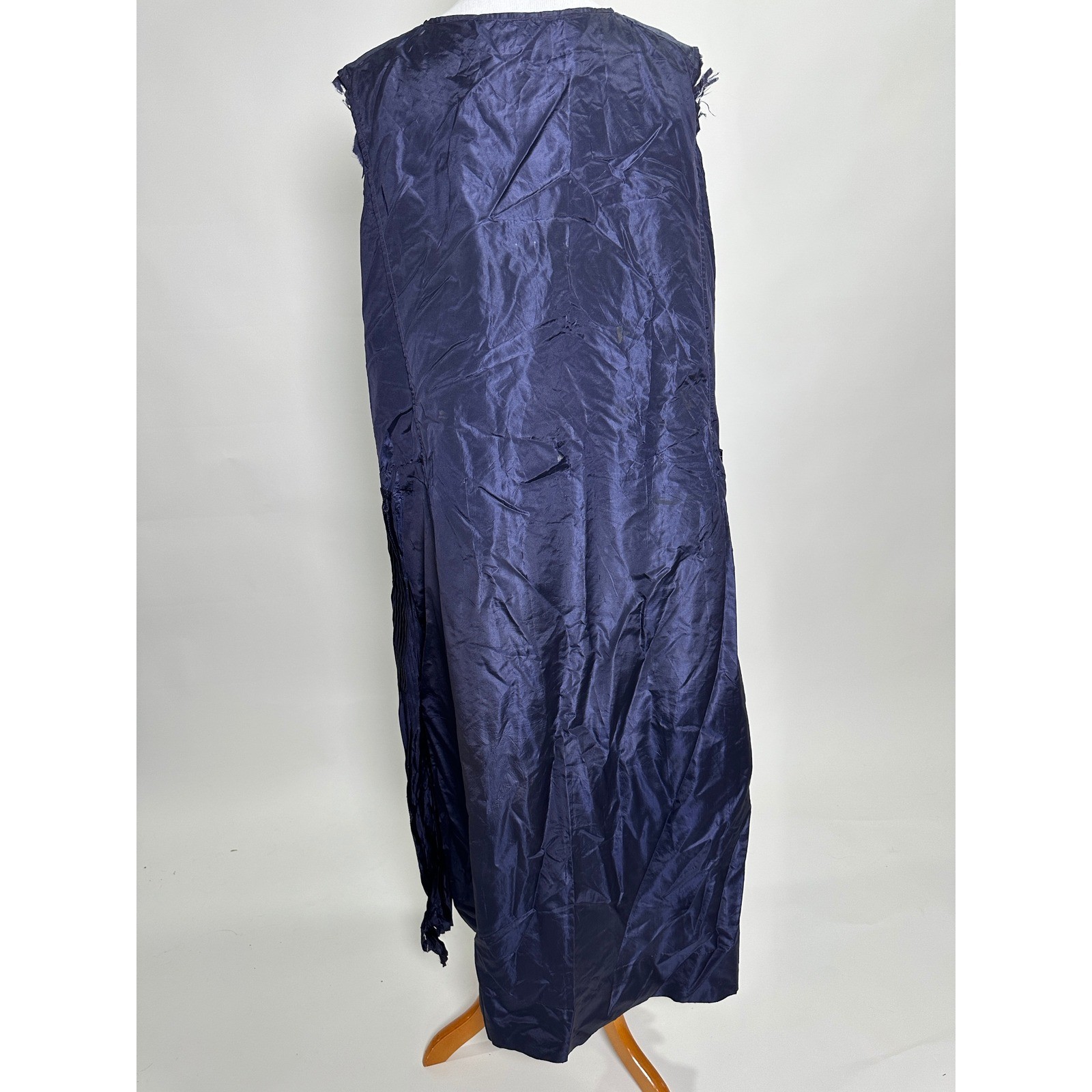 Antique 1920s 30s Navy Blue Silk Dress Pleated Study Scraps Pattern XL 46 Bust
