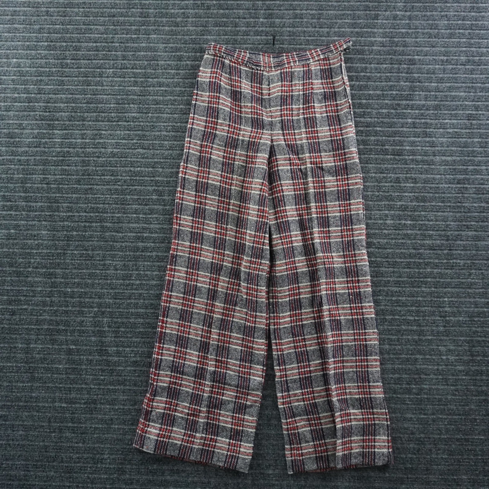 60s 70s Unbranded Plaid Trousers Womens 28 Blue Red Vintage High Waist Wide Leg