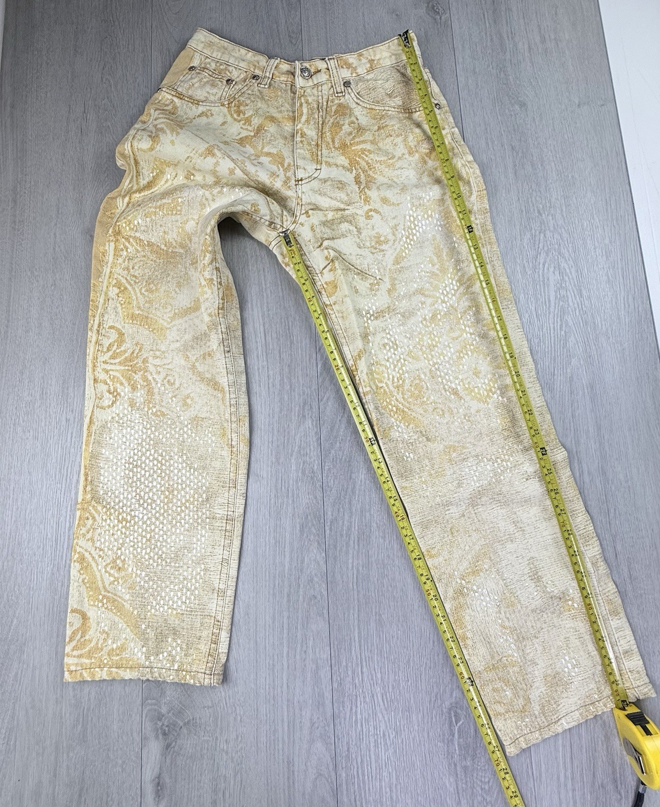Vintage Roberto Cavalli 90s Funky Sand Blasted Denim Shimmer Jeans Small Italy