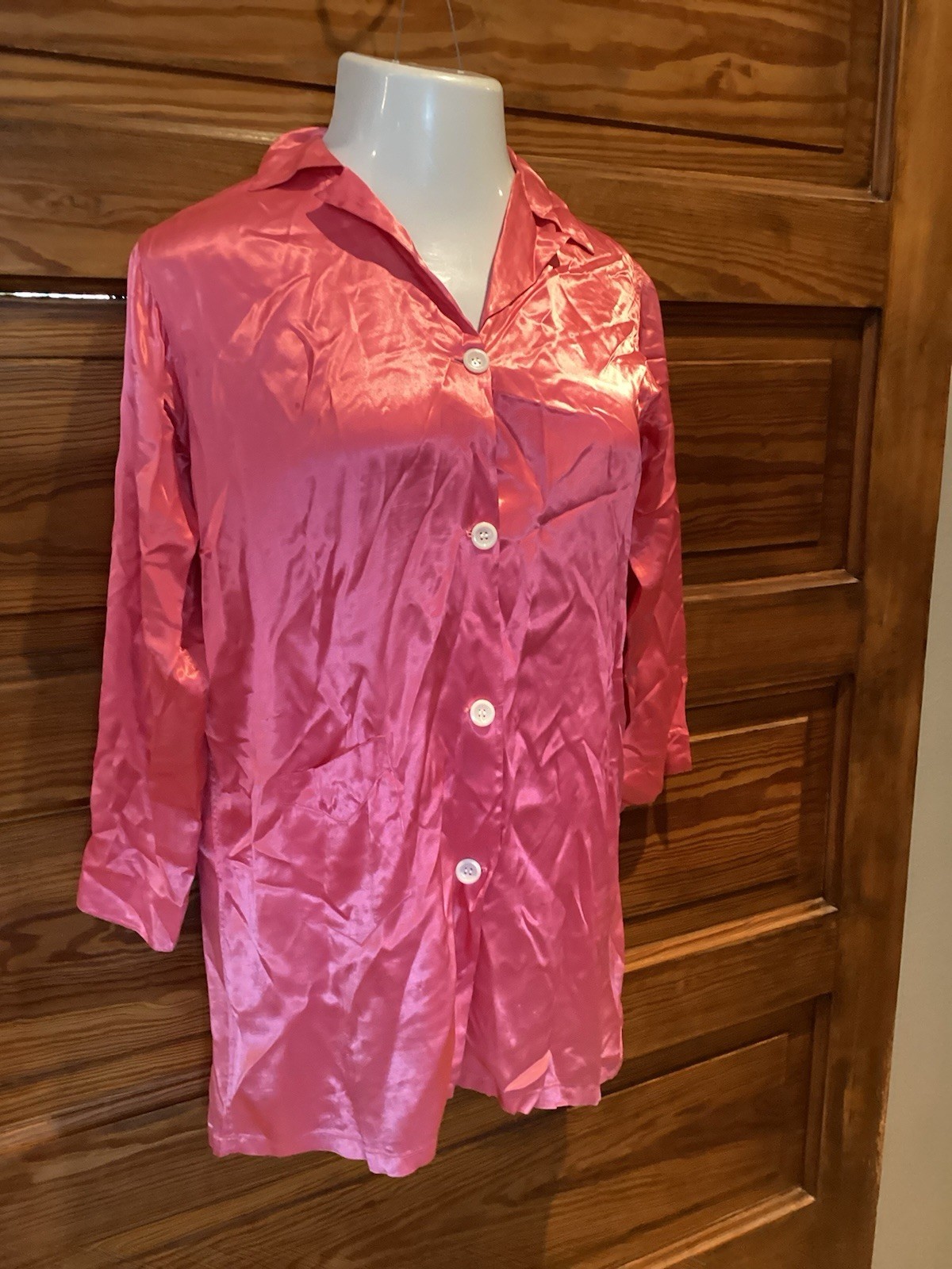 VTG Tommies By Harry Berger Pink Satin Sleep Shirt Man Tailored 50’s/60’s 32