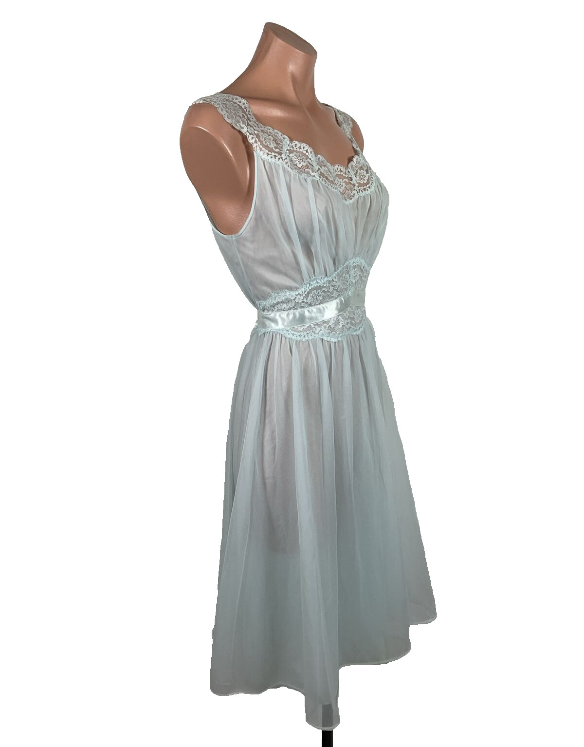 VTG PERMA PLEAT CHIFFON LACE 200″ SWEEP Peignoir ROBE Gown Cape 3pc Set RARE!!!