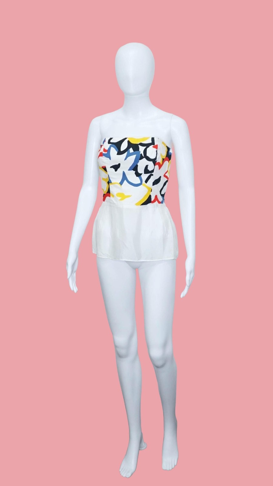 1980s GUY LAROCHE ENSEMBLE. Abstract Floral Print Two Piece Set. Extra Small