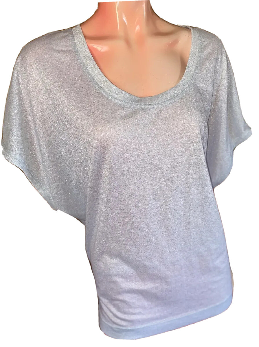 Dotti Sheer Grey Sparkle Ladies Round Neck Cotton Elastane Grey Top Size M