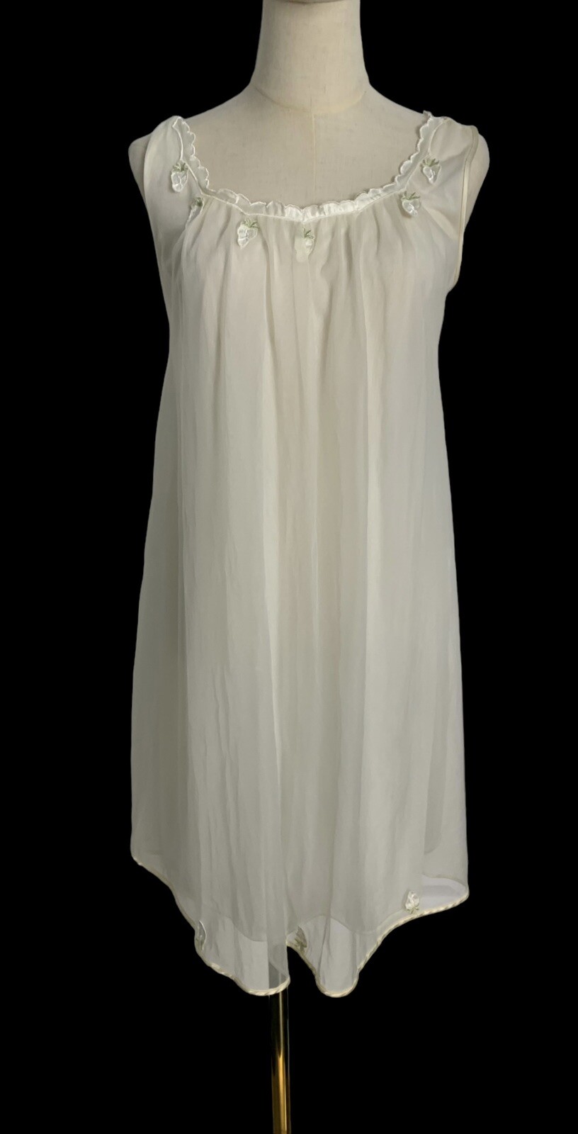 VTG Gotham gold stripe peignoir robe gown babydoll nylon slip roses chiffon 60s