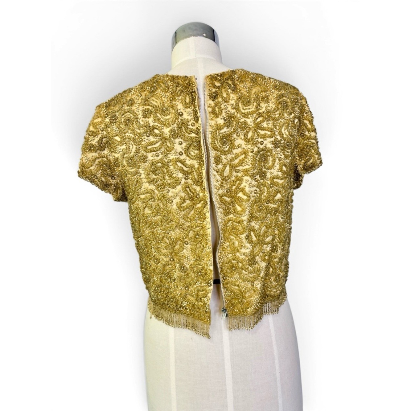 Vintage 60’s Heavy Gold Sequin and Bead Embellished Top with Bead Tassels