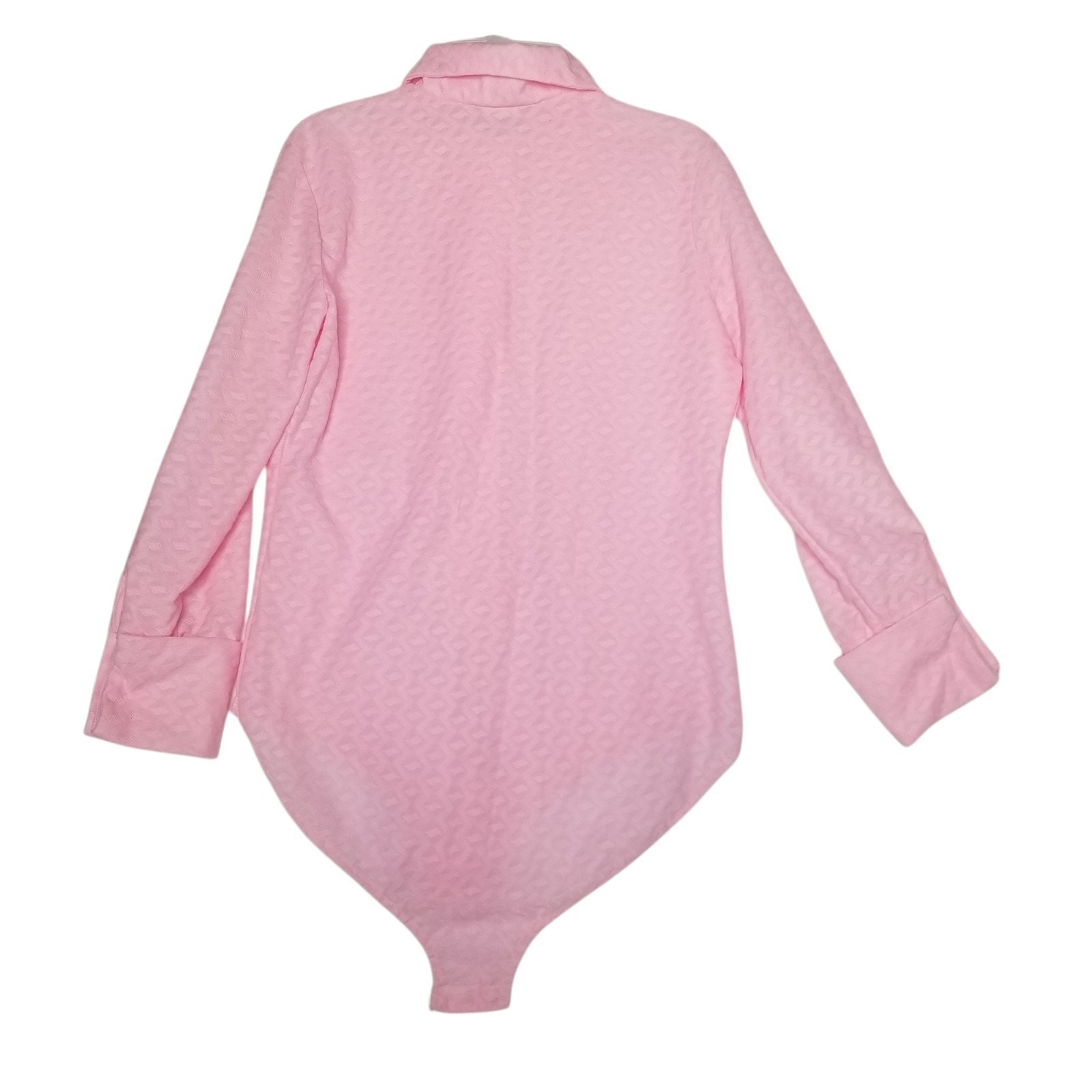 Vtg 70s Pink Pintuck Long Sleeve Bodysuit Blouse Large Pointed Collar Shirt
