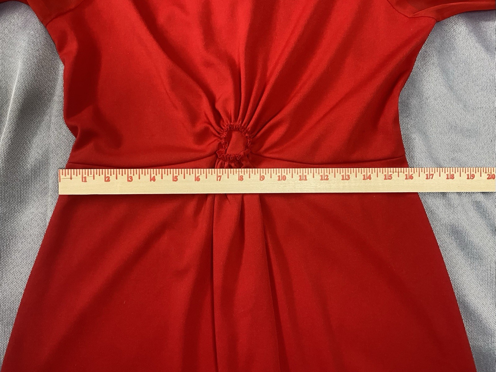 Vintage Sears Fashions Maxi Dress Evening Gown Women’s 18 Red Sheer Bell Sleeves