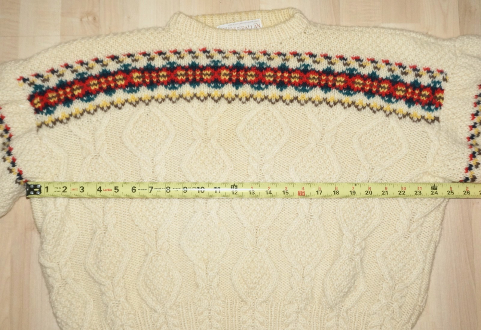 70’s Vintage INVERALLAN Cream & Multicolor 100% Scottish Wool Knit Sweater M/L