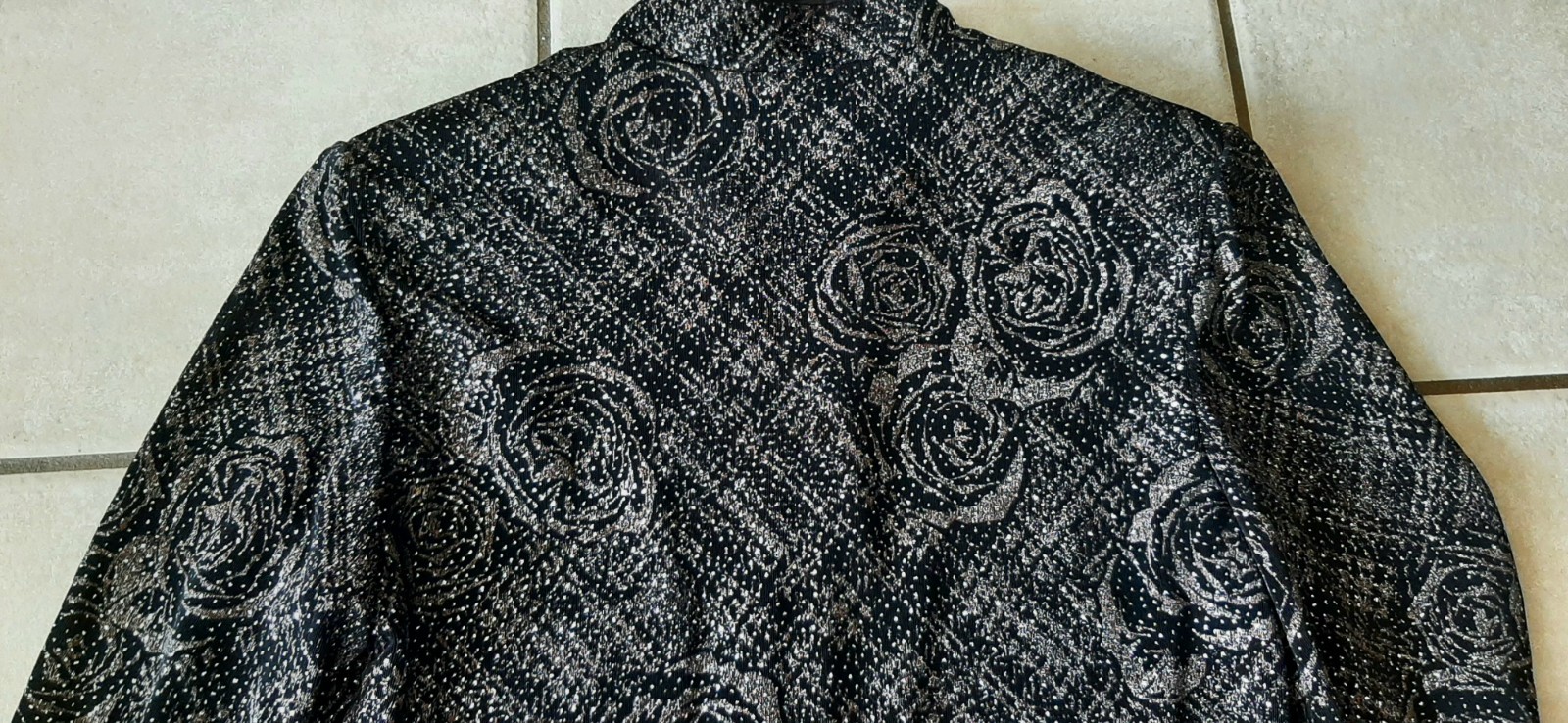 Rare Vintage R&M Richards Velvet Jacket Black Floral Glitter Made in USA Size 12