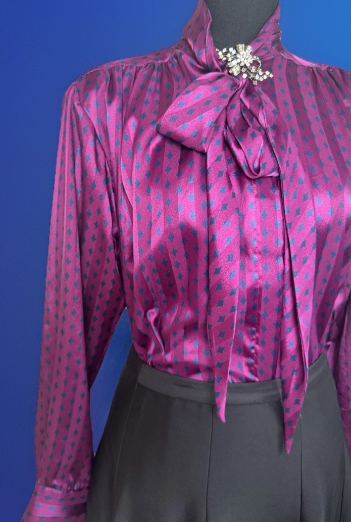 Vintage Evan – Picone Pussy Bow Blouse | Magenta | Power Blouse | Shoulder Pads