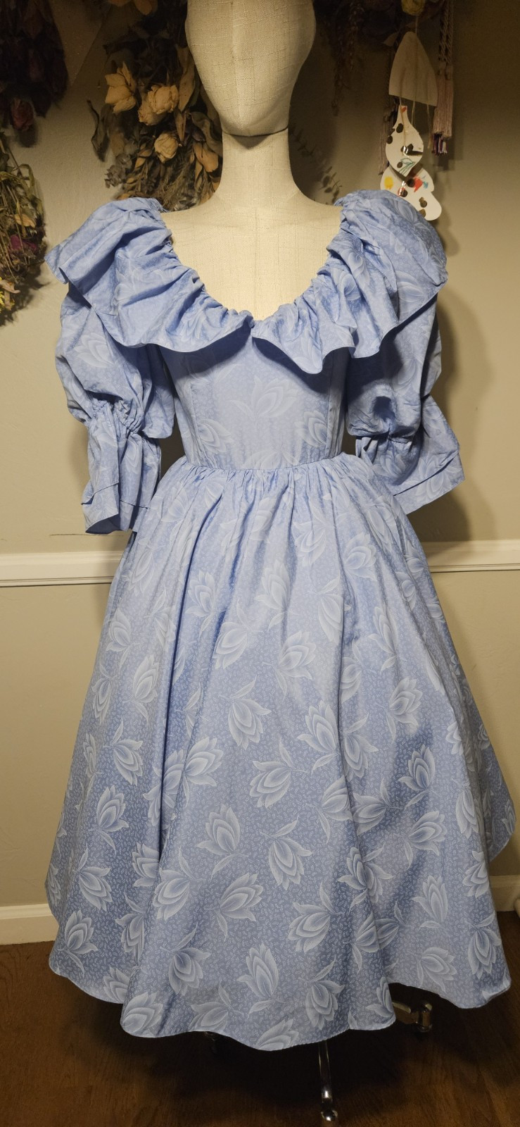 Vintage 1980s Blue Floral Tea Dress By Miss Ashlee Of California Mkd Sz 5/6
