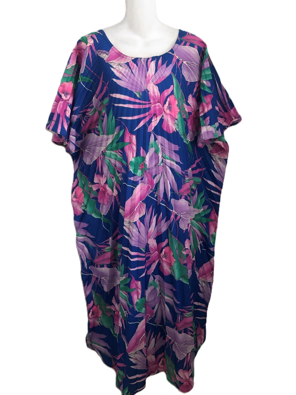 Vintage 70s Hawaiian Floral Caftan MuuMuu Maxi Dress OS
