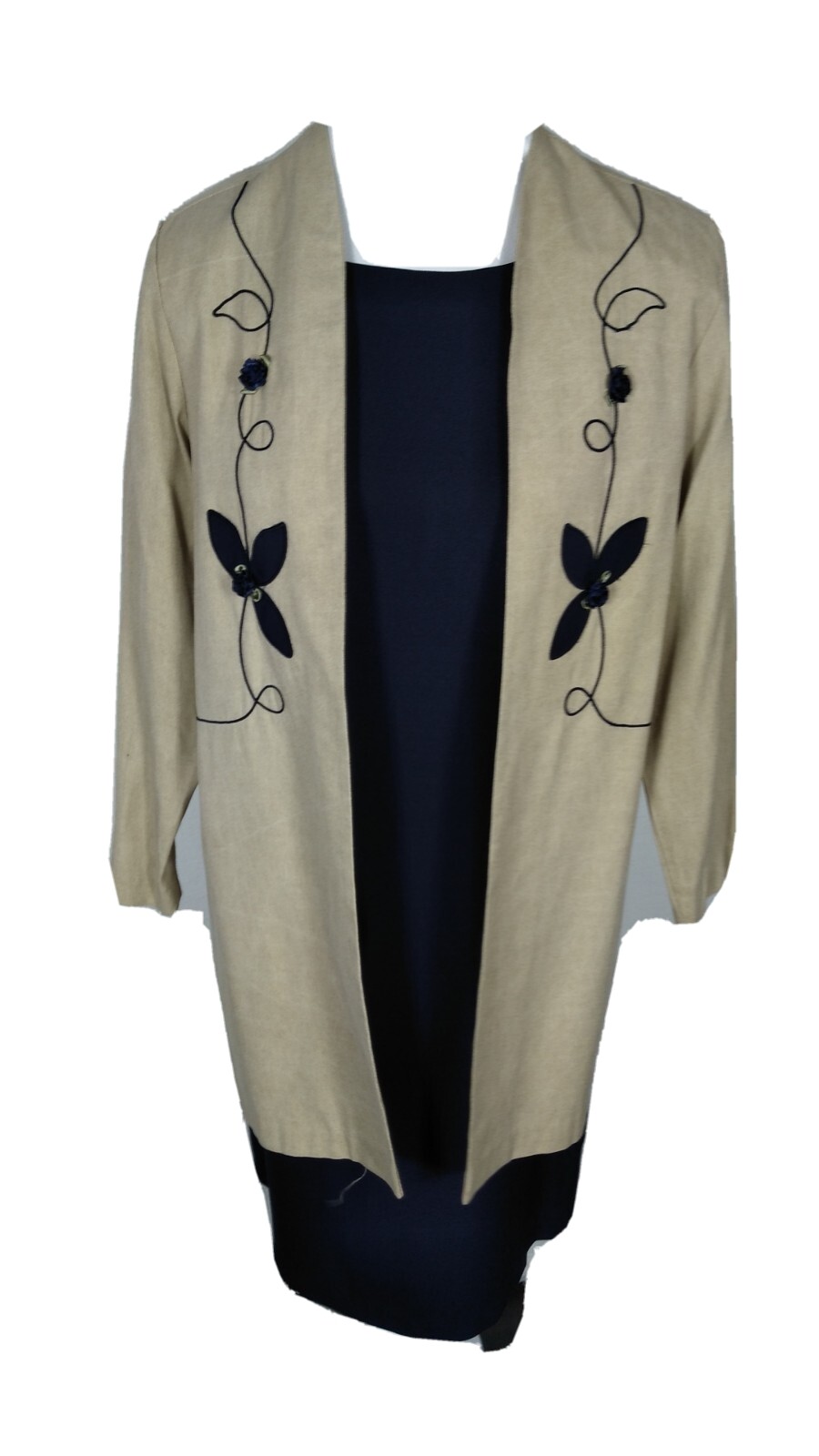 Ultra Dress VTG Biege & Navy Embellished Dress Suit S54