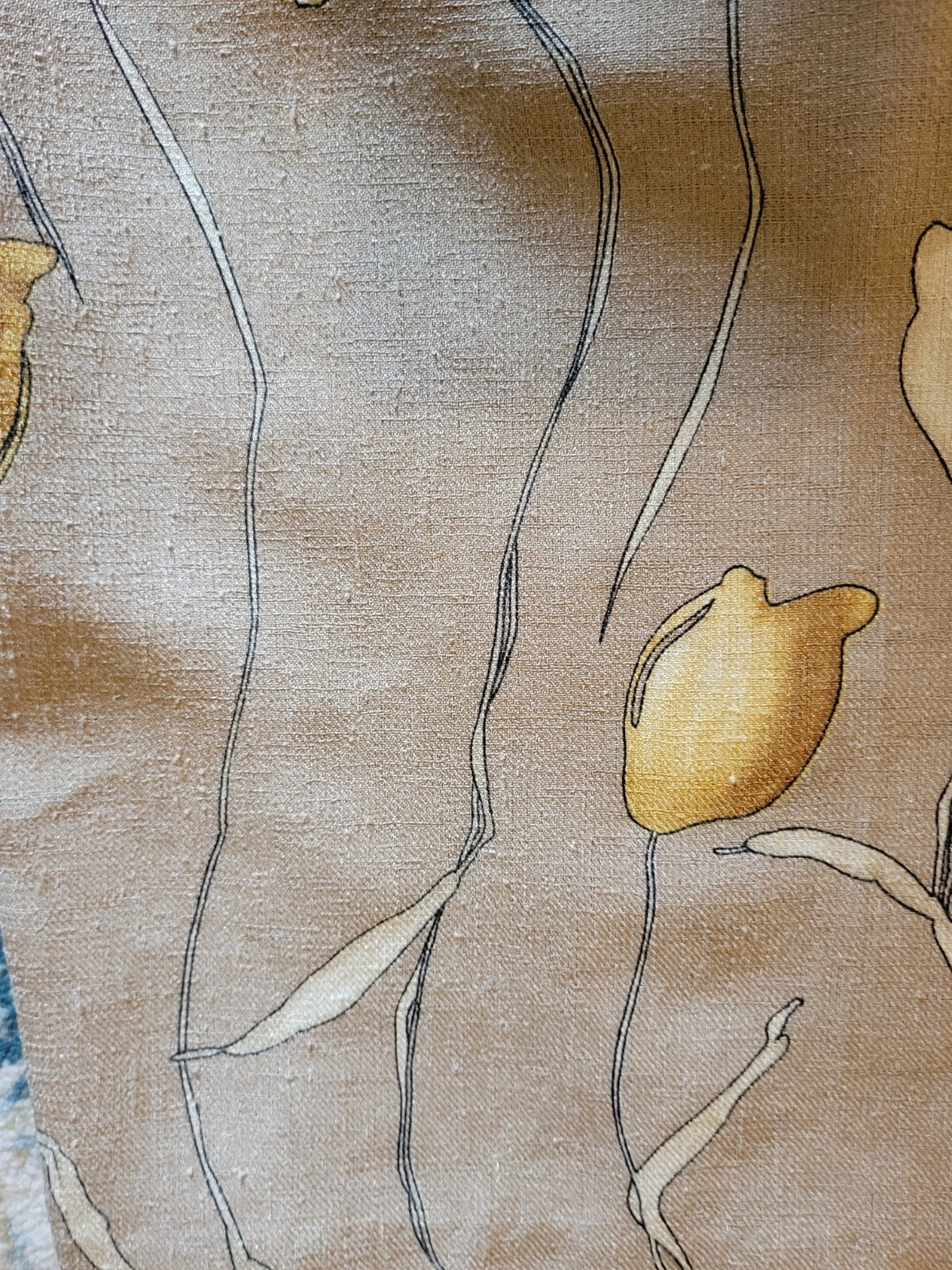 Patchington Vintage Shorts, Khaki w/ Yellow Flowers, Linen Look, Pockets Size SP
