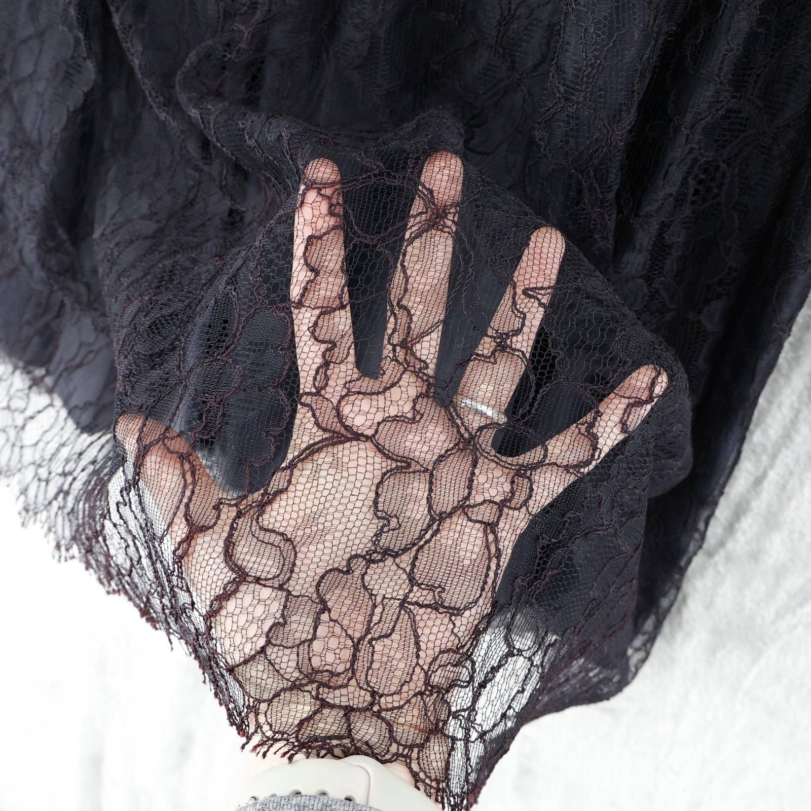 Vintage Lace Midi Skirt Womens 8 Black Dark Red Floral Lined Witchy Whimsigoth