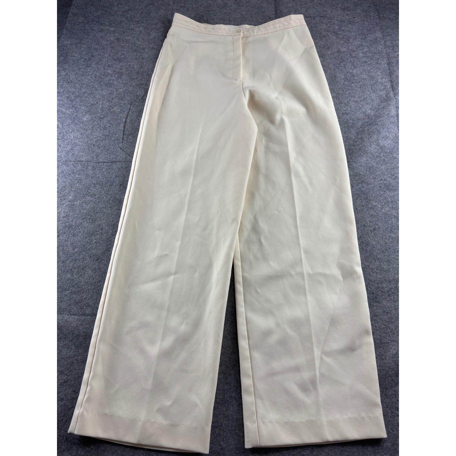 VTG High Waisted Wide Leg Trousers Cream Off White Polyester Pants 30×29.5″ Prep