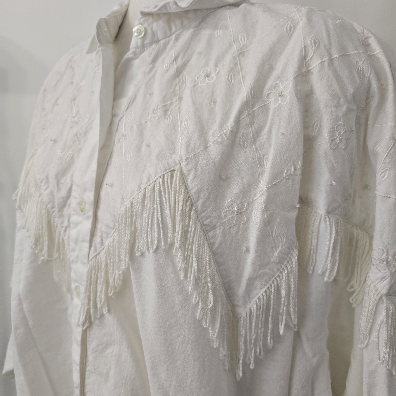 Vintage Bonjour White Button Top Fringe Embroidered Cowgirl Western Festival