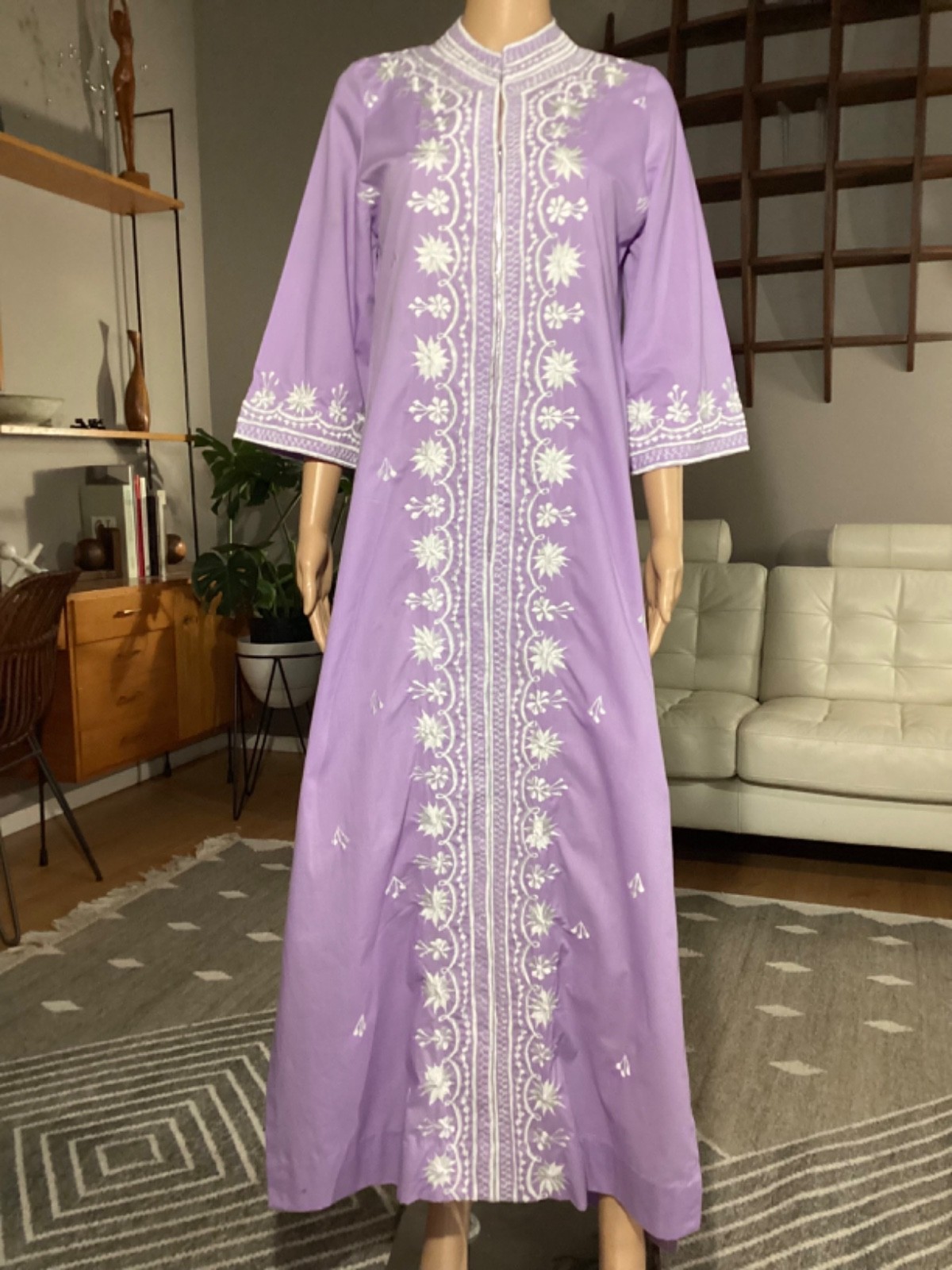 Vintage ethnic Filipino Embroidered Purple Maxi Dress Hippie Boho