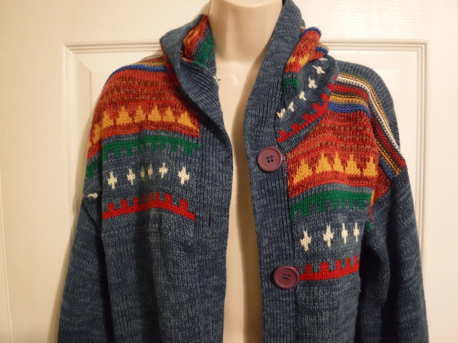 MFR Vtg 70s Jump for Charley Hippie Boho Long Hooded Sweater Jacket Size Med