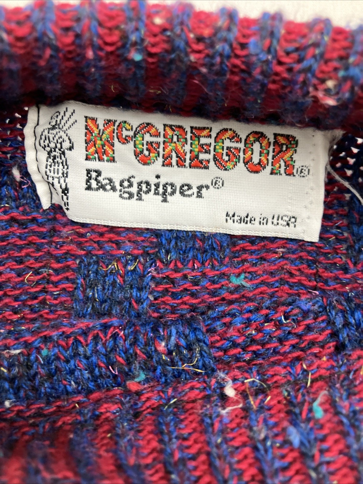 McGregor Bagpiper Vintage Size S 80s Fuschia Blue Interwoven Knit Made USA